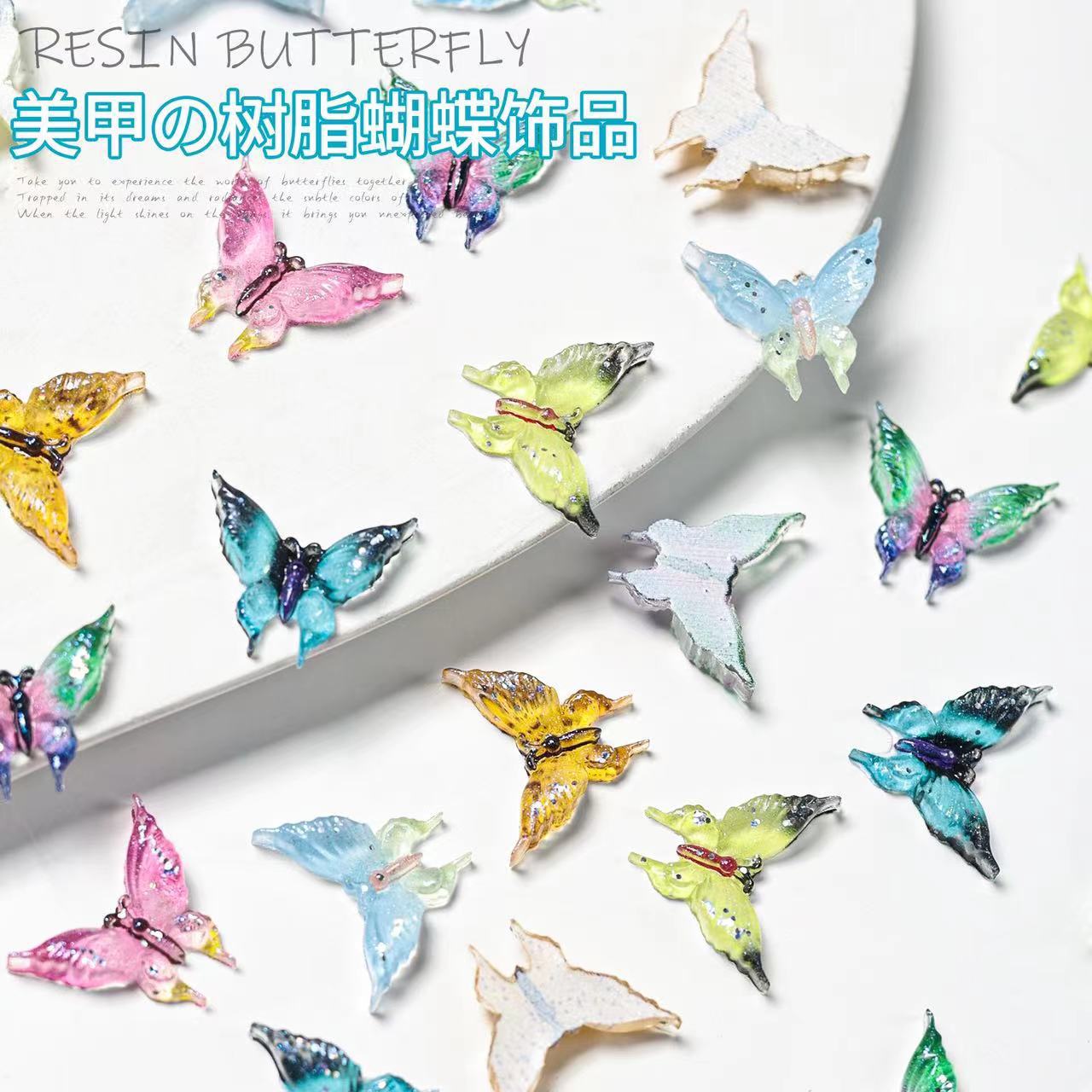 Resina de manicura roja de hadas joyas de mariposa pequeña fresca de dos colores estereoscópica gran mariposa accesorios de uñas de color gradiente