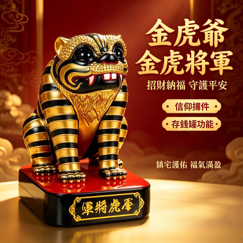Taiwanese Tiger God General Golden Tiger Figurine, Crafted from Vinyl, Money Box, Taiwaneser Tiger God for Wealth and Home Protection, Hallway Decoration Taiwanese Tiger God General Golden Tiger Figurine, Crafted from Vinyl, Money Box, Taiwaneser Tiger God for Wealth and Home Protection, Hallway Decoration