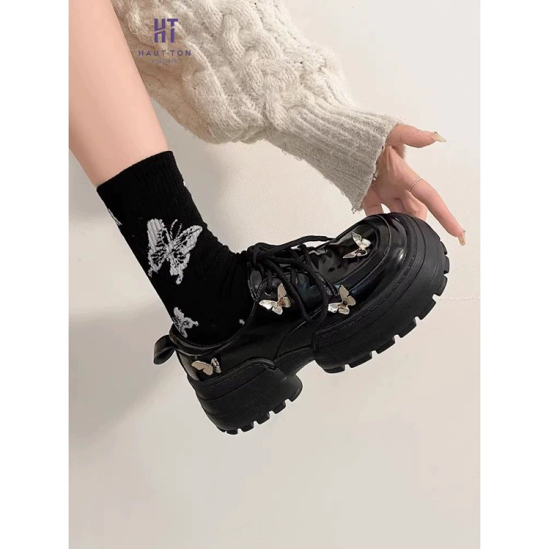 Винтажные маленькие кожаные туфли с бантом, Женские Британские, новинка 2023 года, модные однослойные туфли на платформе с глубоким ртом и шнуровкой для женщин