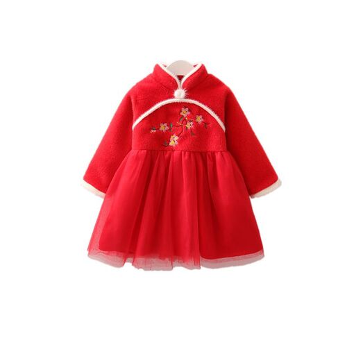 Girls' cheongsam dress winter new style one-year-old baby's Western-style Tang suit plus velvet New Year's greetings suit for children Chinese style Hanfu