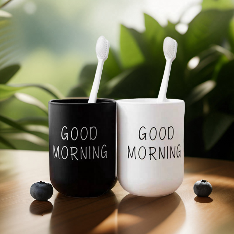 Huisi Buenos días letras lavado de dientes taza de cepillo de dientes taza de cepillo de dientes simple taza de lavado de dientes baño cepillo de dientes taza de lavado de dientes taza de agua doméstica