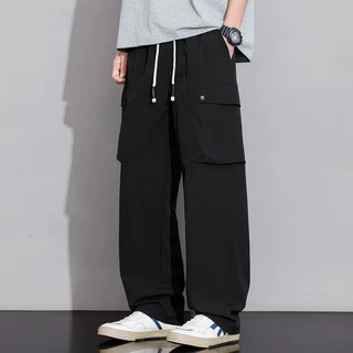 大码男士凉感垂顺冰丝工装裤夏季新款宽松直筒速干潮牌休闲长裤子