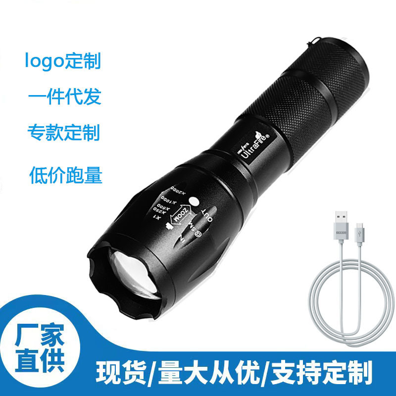 Al por mayor nueva linterna recargable USB portátil de alta potencia de largo alcance al aire libre de múltiples funciones de luz LED de conducción nocturna