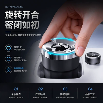 Car Ashtray, Sealed with Rotating Opening: Car ashtray