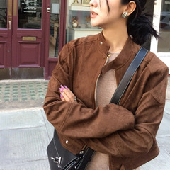 JUEMEI 耳朵仔子 波士顿质感 环保麂皮美式中古感夹克皮衣复古风