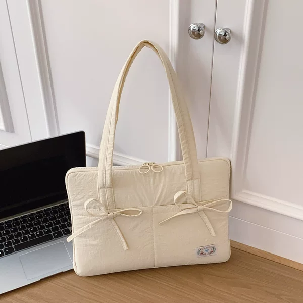 2026 New Style Bow-Tie Tote Bag, High-End Large-Capacity Shoulder Bag for Women, Simple Solid Color Commuter Export Bag