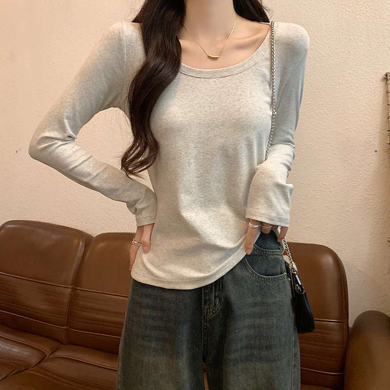 实拍纯棉螺纹1*1打底衫女2025秋季新款薄修身纯色圆领长袖t恤上衣|undefined