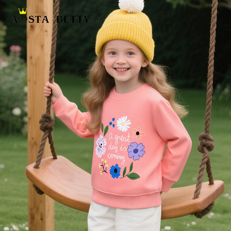 ALYCExiyuebaobao Autumn New Girls' Sweatshirt Cute Flower Print Children's Pullover Knitted Cotton Toddler Sports Shirt Cross-Border_voghion.com