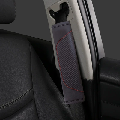 711 Amazon TEMU Explosive Cross-border Leather Embossed Car Seat Belt Shoulder Cover Protective Cover Safety Belt Cover (Seat belt shoulder pad) - black-red-line-1