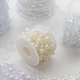 高级仿真珍珠串链丝带扁圆珍珠透明雪花串礼物礼盒配饰绑带批发