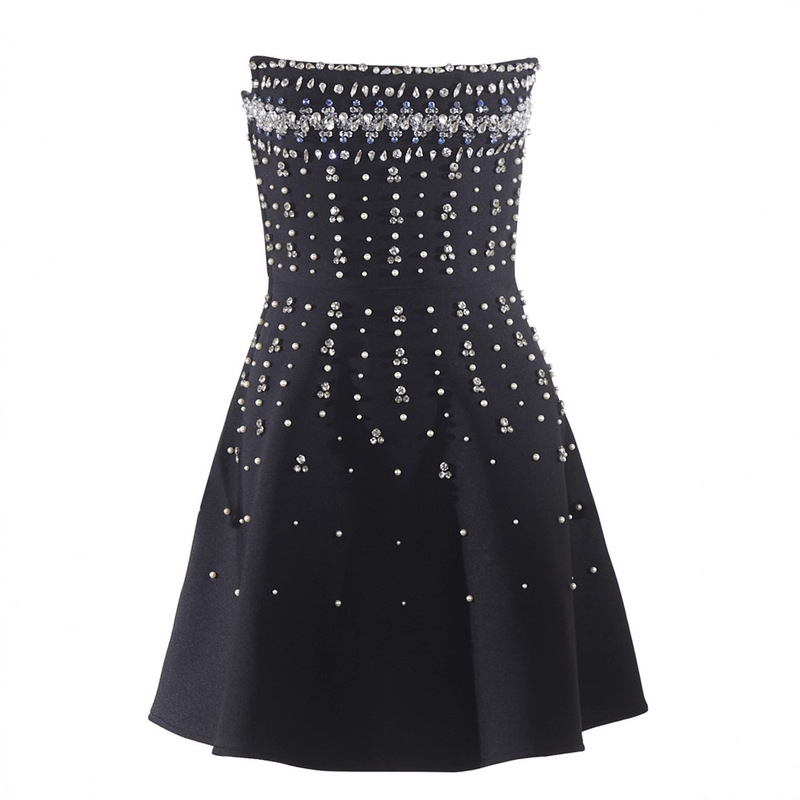 European and American Explosions Women's Rhinestone Strapless Waist Bandage Dress Fashion Dress Elegant Slimming Dinner Skirt