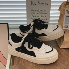 秋季低幫平底小白鞋女學生韓版休閒港風皮面帆布鞋2022新運動板鞋