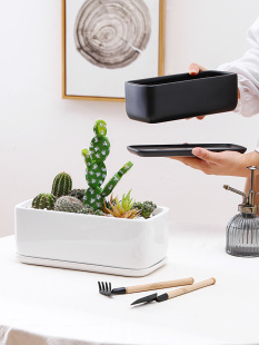 Ceramic Flower Pot Rectangular 2025 New Office Desktop Succulent Cactus with Tray Simple Potted Plant Container