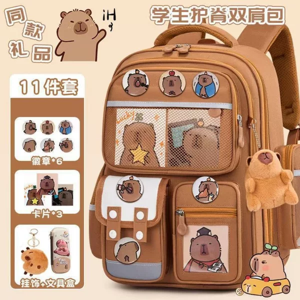 Kapibala Schoolbag Primary School Students Grades 1-3-6 Spine Protection and Burden Reduction Cartoon Kidsren's Schoolbag Large Capacity Backpack