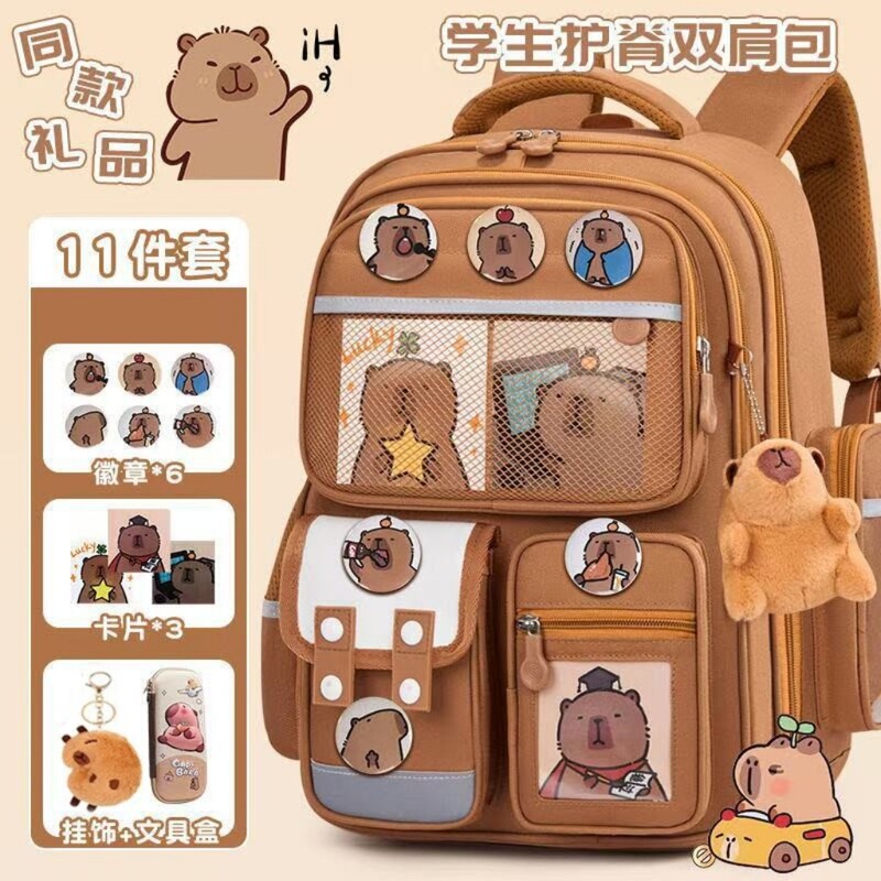 Kapibala Schoolbag Primary School Students Grades 1-3-6 Spine Protection and Burden Reduction Cartoon Kidsren's Schoolbag Large Capacity Backpack Kapibala Schoolbag Primary School Students Grades 1-3-6 Spine Protection and Burden Reduction Cartoon Kidsren's Schoolbag Large Capacity Backpack