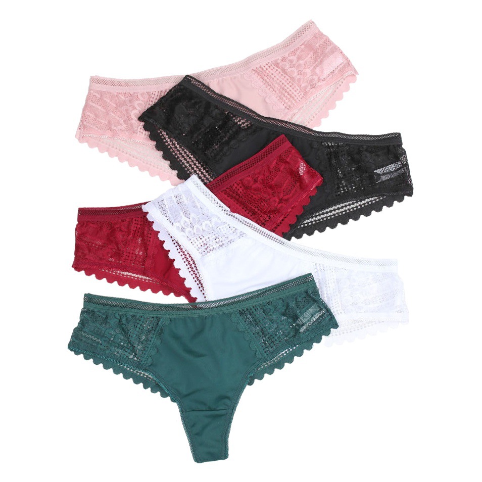 Brazilian style ice silk lace girl's underwear hollow sexy peach half sheath sexy low waist women's thong