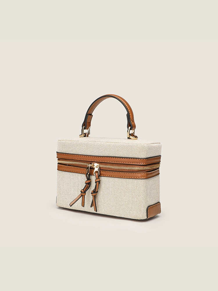 Top-handle vanity bag, canvas & PU options, compact 25.5×9×18 cm