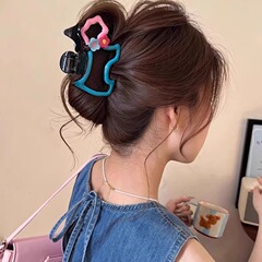 卡通花朵小狗鲨鱼夹时尚少女后脑勺盘发抓夹高级半扎马尾顶夹头饰