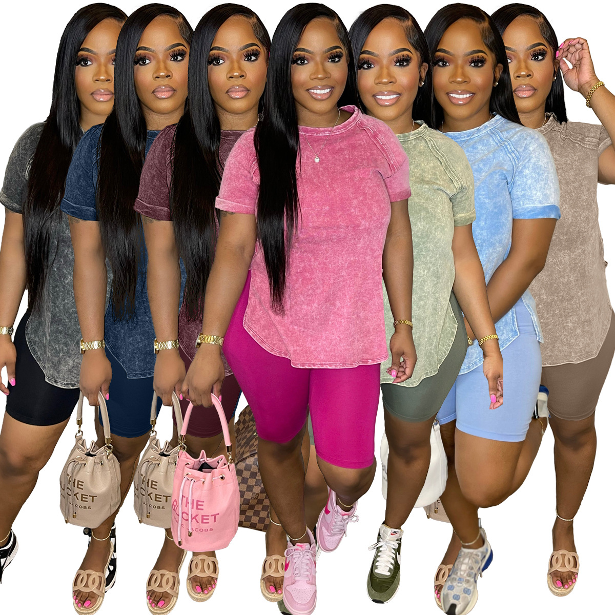 77590 Independent Station Amazon New Cross-border Fashion European and American Women's Printed Casual Suit Sports Two-piece Set