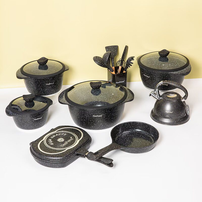 Aluminum Die-Cast Cookware, Marble Non-Stick Frying Pan, Flat-Bottomed Wok, Silicone Spatula, Kitchen Utensils, Whistling Kettle, Ready-Made Frying Pan