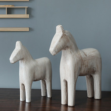 现代简约木质做旧木马摆件可爱家居装饰品搬新家乔迁新居生日礼物