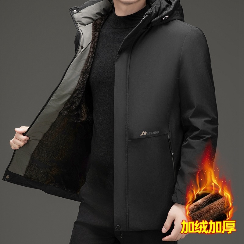Ropa de invierno de algodón de gran tamaño para hombres de negocios ocio algodón sombrero desmontable chaqueta de algodón caliente a prueba de viento con chaqueta de lana gruesa image 4