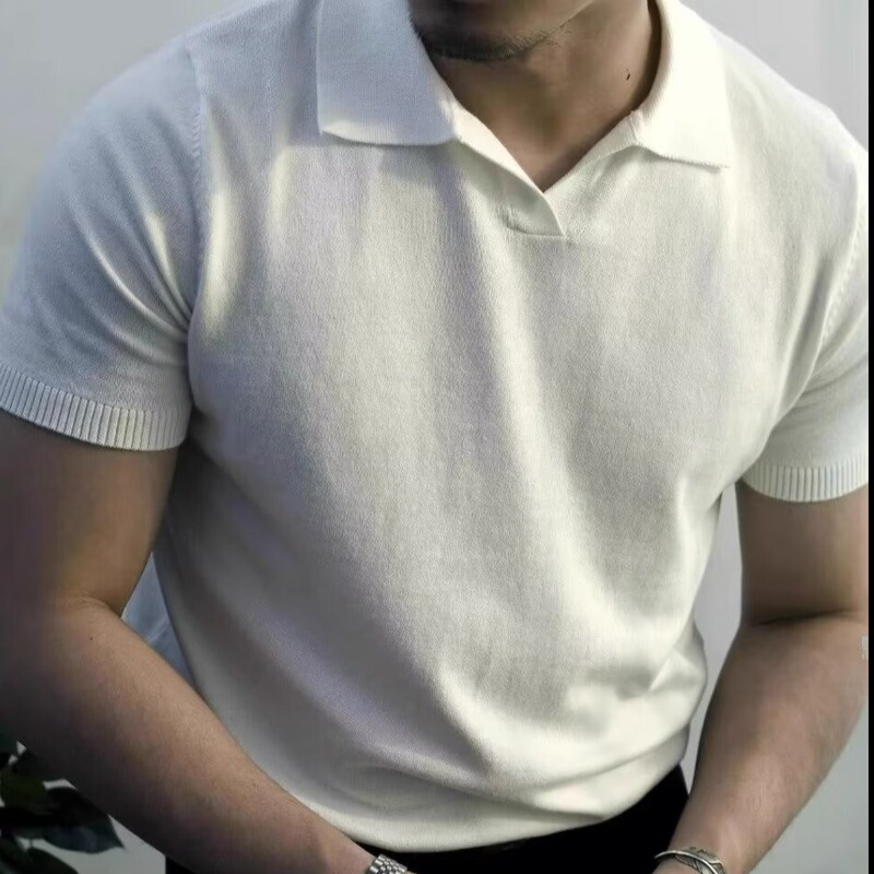 Summer Men's Knitted Short-sleeved Polo Shirt Korean-style Slim-fit Solid Color Ice Silk Casual Lar Half-sleeved T-shirt Base Shirt