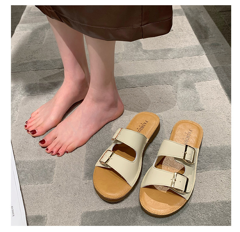 Echt leer Oxford-slippers met zachte zolen Dames zomer bovenkleding 2023 nieuwe all-match strandsandalen met riemgesp_voghion.com