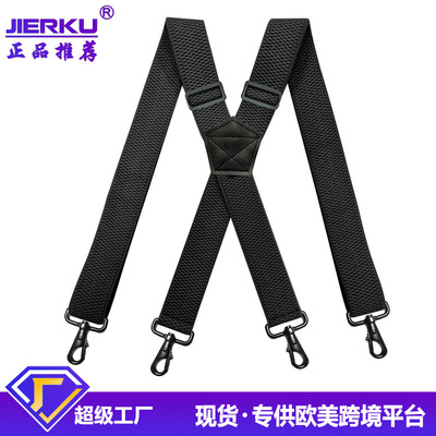 跨境貨源成人男士4夾背帶3.8CM X型玉米紋彈力吊褲帶黑色勾扣現貨