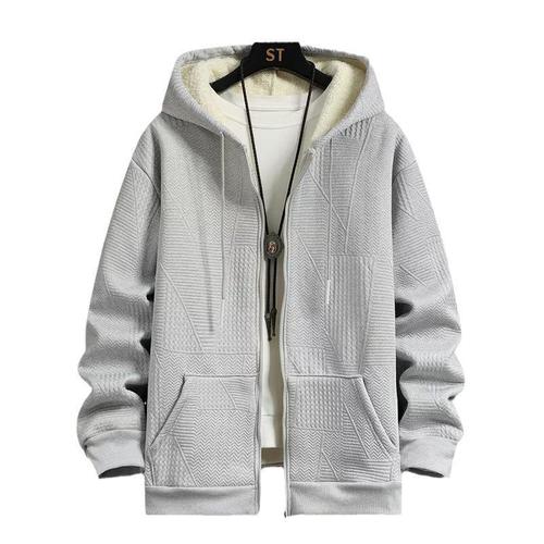 Winter Plush Fleece Thick Zipper Floral Silver Fox Fleece Men's Casual Crewneck Hooded Sweatshirt