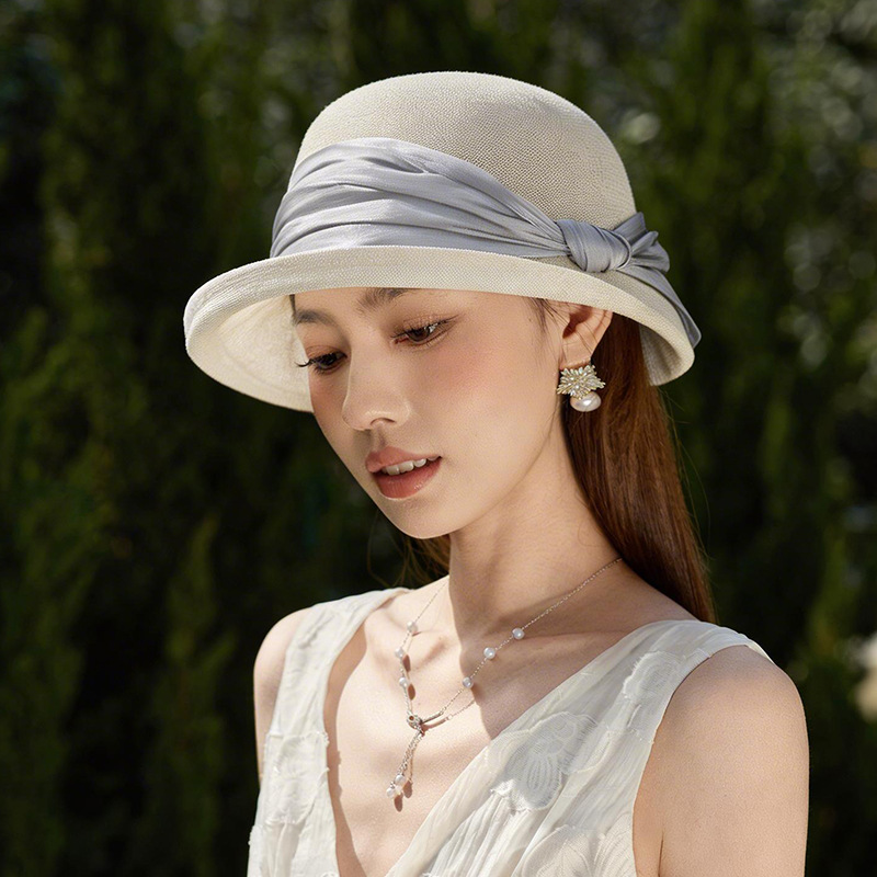 Japanese Style Washi Paper Bucket Hat For Women - Summer Sun Protection Luxury Bow-Knot Linen Sun Hat Trendy - Thumbnail 4
