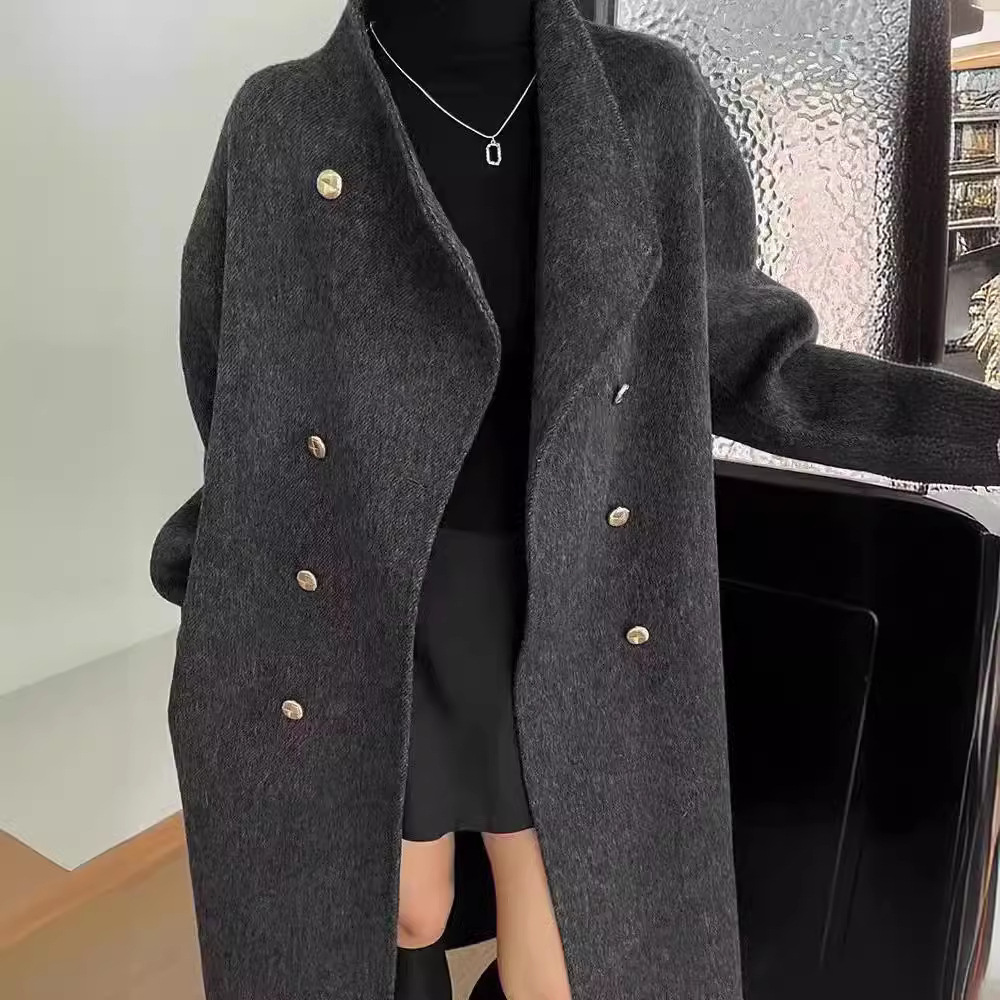 Loose Cocoon-style Hepburn High-end Wool Double-sided Woolen Coat Women's Autumn and Winter New Long Over-the-knee Woolen Coat