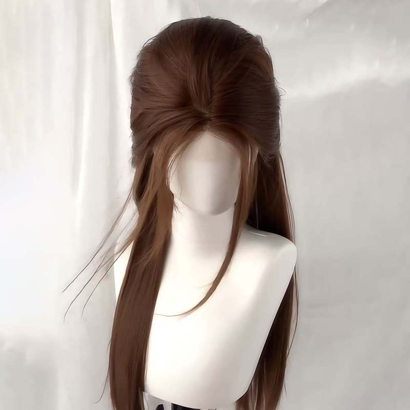 Connie-pruik [Xu Yan-stijl] Dames realistisch elegant middendeel lang steil haar voor dagelijks gebruik karamel warm bruin