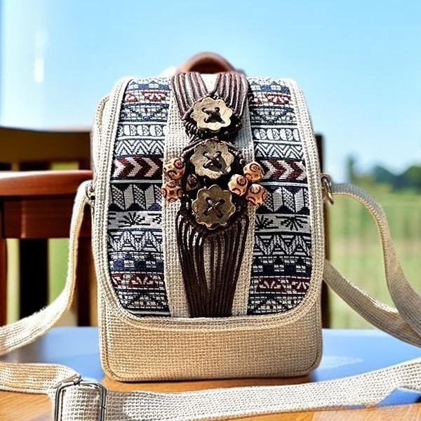 New Ethnic Style Double Layer Cotton and Linen Small Bag Large Screen Mobile Phone Bag Crossbody Bag Handmade Woven Mini Casual Coin Purse