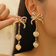 欧美跨境饰品法式蝴蝶结耳钉女珠链流苏爱心长款耳饰earrings