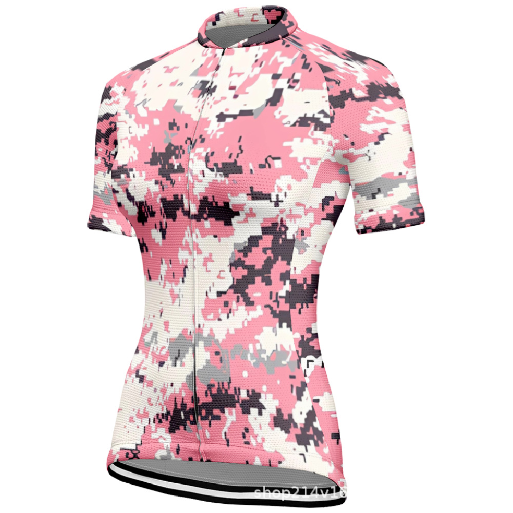 2024 Cross-border New Creative Asymmetrical Ripple Shading Printed Short-sleeved Cycling Clothing Summer Women's Sports Tops