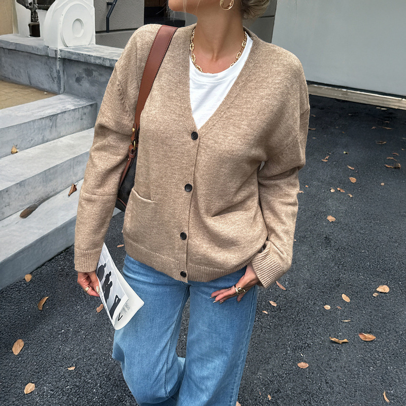 跨境欧美休闲度假纽扣纯色长袖毛衣毛织女装2025秋冬亚马逊独立站|undefined