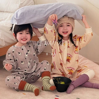 儿童纯棉连体爬行服25年春季新款哈衣儿童可爱卡通印花家居服8500