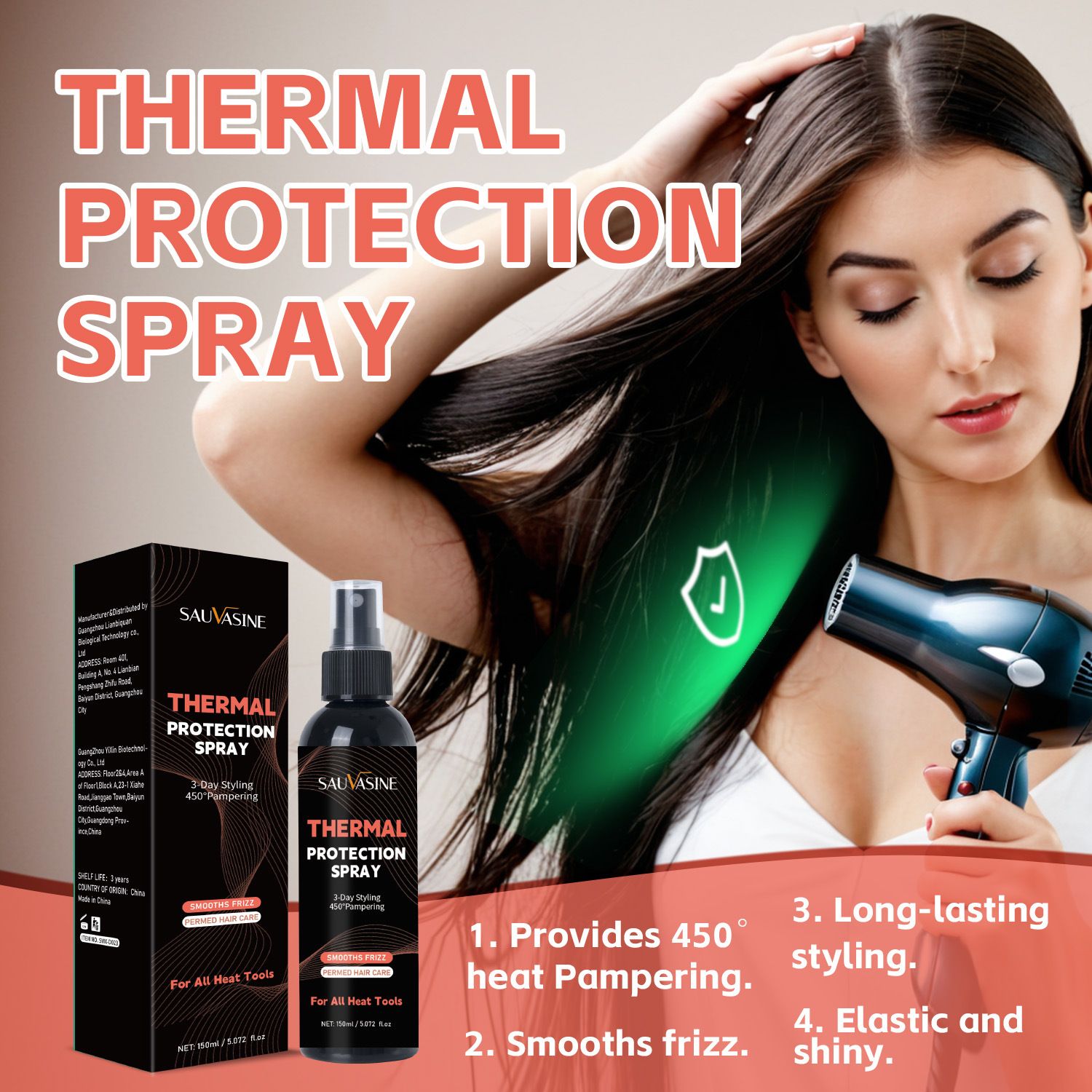 Shuo Woxin Sauvasine hair heating protection spray 150ml thermal…
