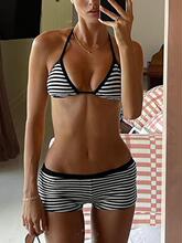 Z 76850 Striped Bikini Set with Halter Neck Top ���ƱȻ�����