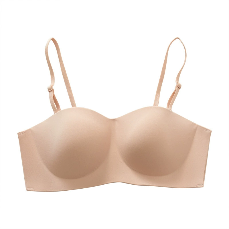 Underwear, push up bra, thin straps, supporting glossy wireless bra, bra top, strapless