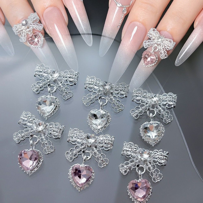 Cross-Border Nail Art Accessories Sweet Lace Bow Heart Pendant Luxury Style Light Luxury Pendant Nail Decorations Cross-Border Nail Art Accessories Sweet Lace Bow Heart Pendant Luxury Style Light Luxury Pendant Nail Decorations