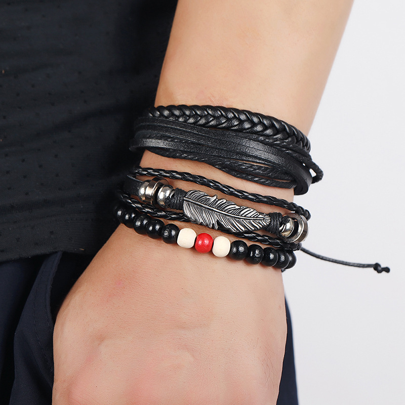 retro braided leather bracelet diy4 piece set combination multi-layer hand rope