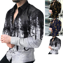 欧美外贸男装新款休闲个性潮男长袖3D数码印花衬衫衬衣跨境男装