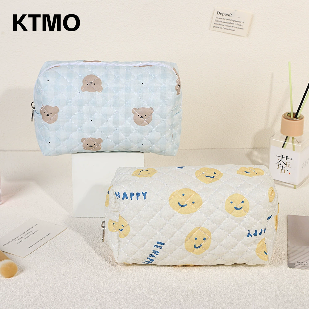 Косметичка с рисунком мультфильма, стеганый карман на молнии, рисунок медведя, 19,5×8,5×11 см