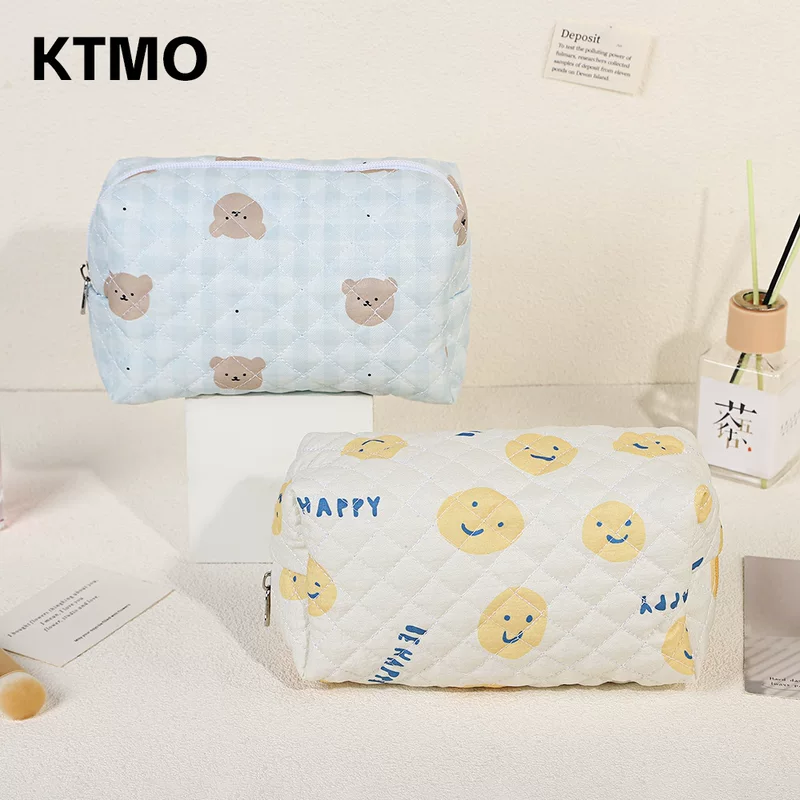 Косметичка с рисунком мультфильма, стеганый карман на молнии, рисунок медведя, 19,5×8,5×11 см