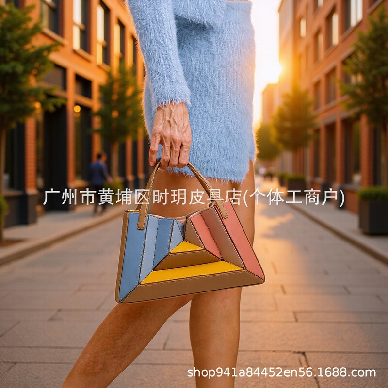 Turkish Designer Triangular Foldable Bag with Multi-Color Patchwork, Handbag, Shoulder Bag, Crossbody Bag for Women, Niche Design Turkish Designer Triangular Foldable Bag with Multi-Color Patchwork, Handbag, Shoulder Bag, Crossbody Bag for Women, Niche Design