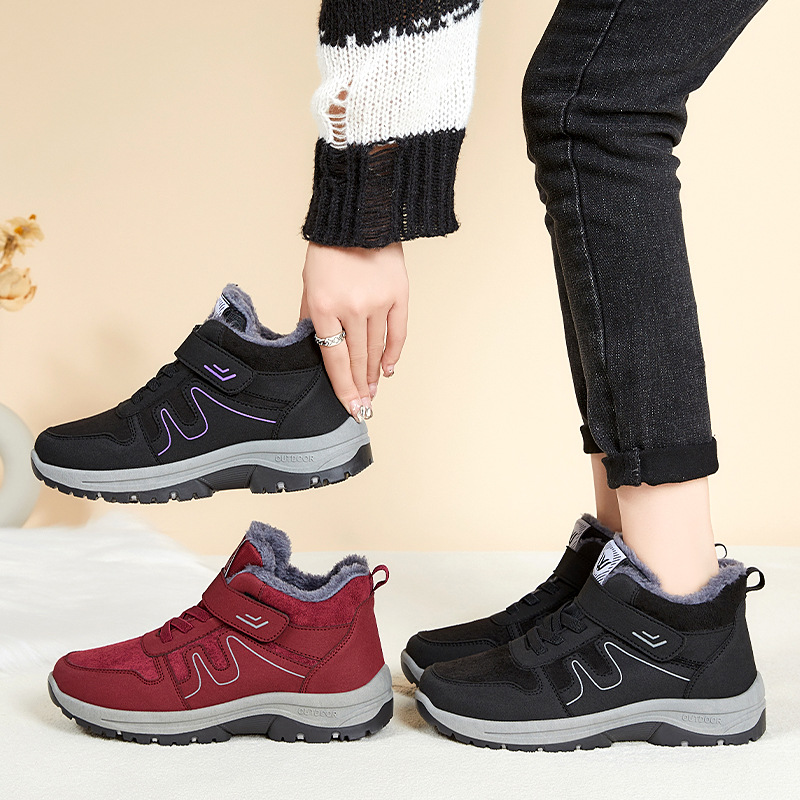 Zapatos de algodón, botas de nieve, botas de invierno con velcro para mujer, botas de algodón con forro polar y engrosadas, botas cortas cálidas de suela gruesa, botas cómodas para exteriores