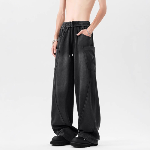Men's Autumn Trendy Brand Distressed Washed-Effect Sweatpants: Niche High-Street Style, Versatile & Casual Wide-Leg Pants