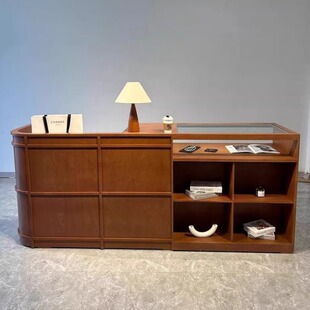 Vintage-Style Corner Lacquered Front Desk for Clothing Store Cashier Counter, Company Reception Desk, Display Cabinet, Bar Table, European Style